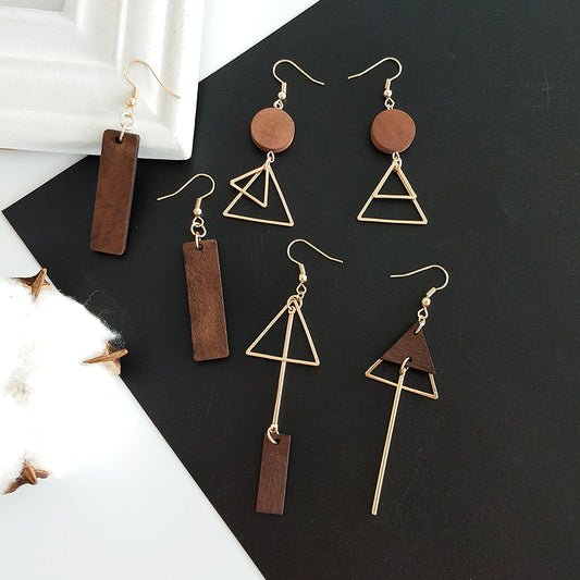 Simple Geometric Wooden Triangle Asymmetric Earrings Earrings