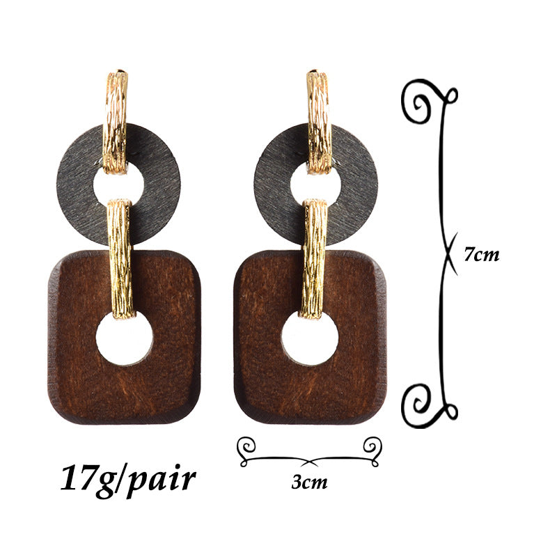 Fashion Earrings Wooden Hoop Geometric Shape