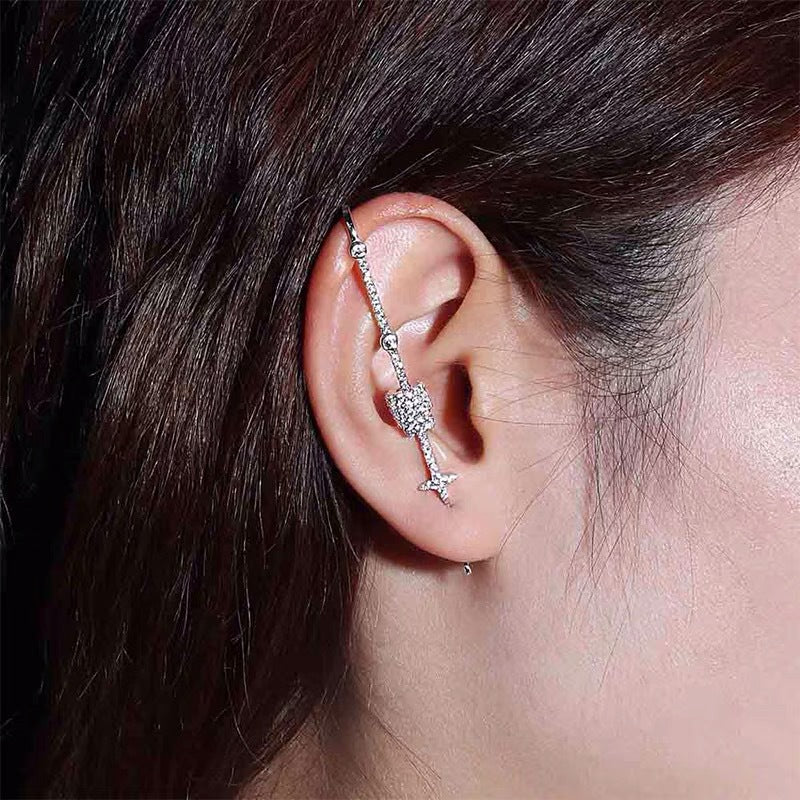 Sliding Star Ear Stick Earrings Women Sterling Silver