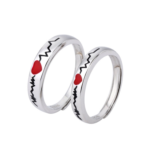 Electrocardiogram Couple Ring Love Adjustable Epoxy Men And Women Pair Ring Simple  Ring