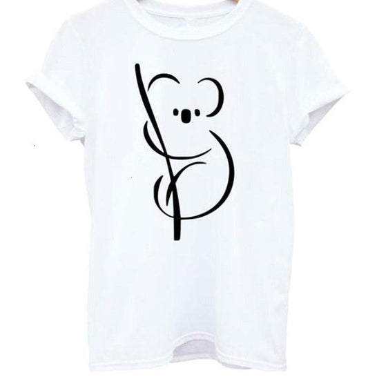 Cute Koala Print T-shirt Women Short-sleeved O-neck T-shirt 2021 Summer Women's T-shirt Top