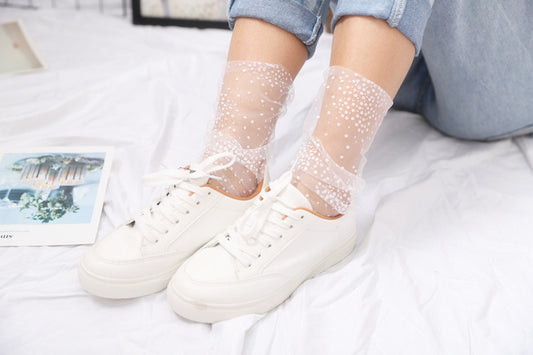 Summer Polka Dots Tulle Socks Women Breathable Transparent
