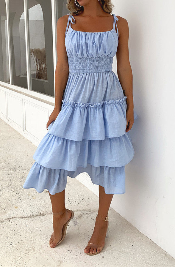 Blue Tie Bow Bohemian Dress Women