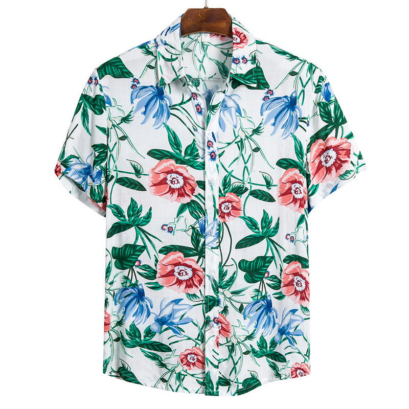 Pretty Flower Beach Wind Flower Shirt Men's Multi-color Series Short-sleeved