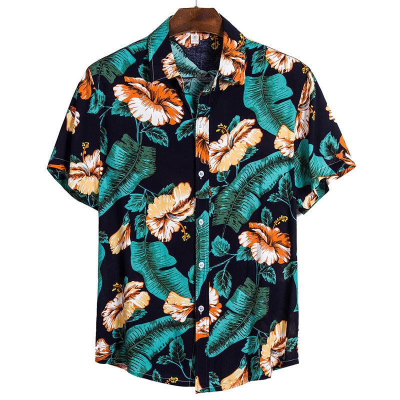 Pretty Flower Beach Wind Flower Shirt Men's Multi-color Series Short-sleeved