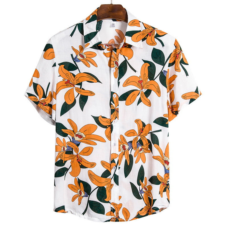 Pretty Flower Beach Wind Flower Shirt Men's Multi-color Series Short-sleeved