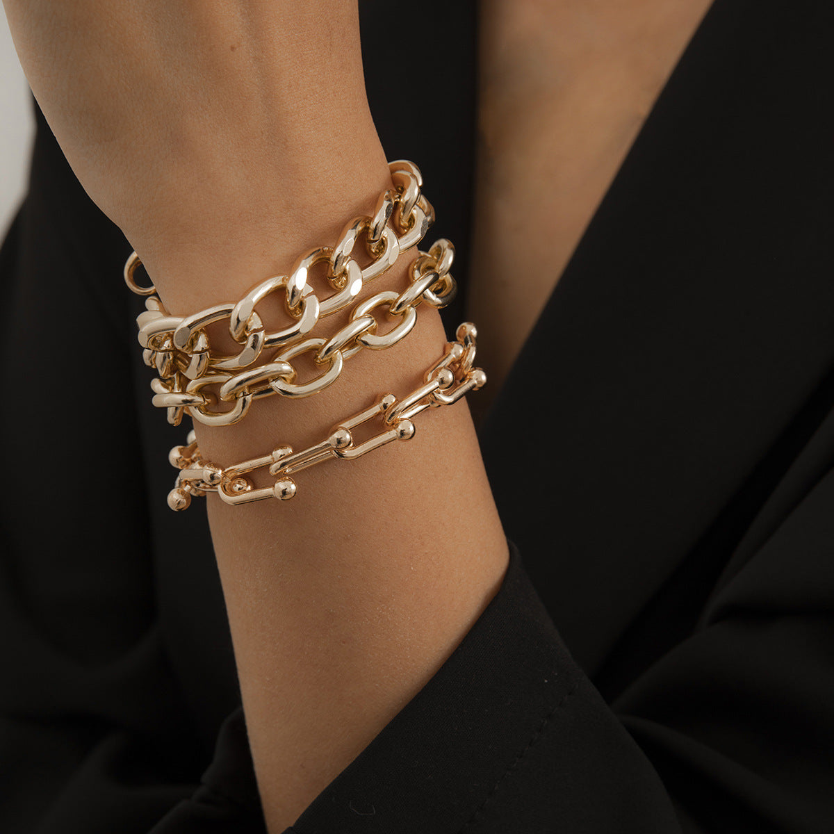 Metal Texture Chain Bracelet Set Women