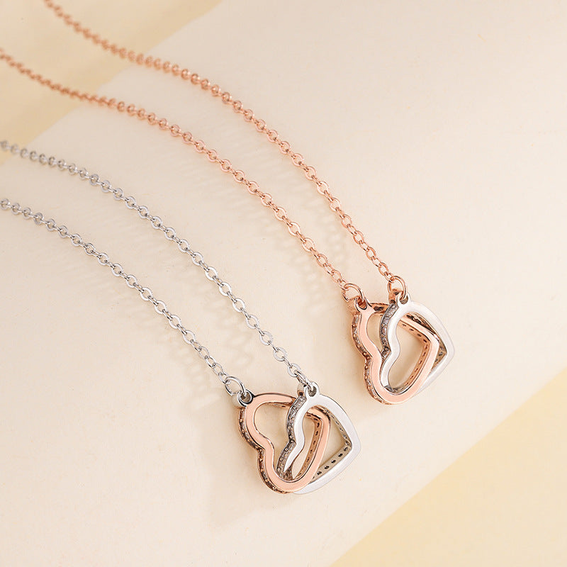 Silver Double Love Color Matching Necklace Women