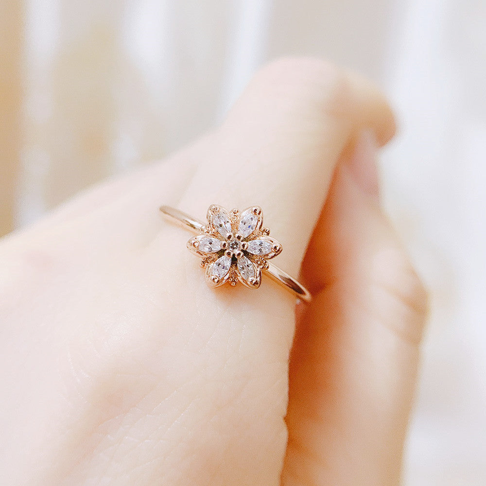 Zircon Flower Fine Ring Women