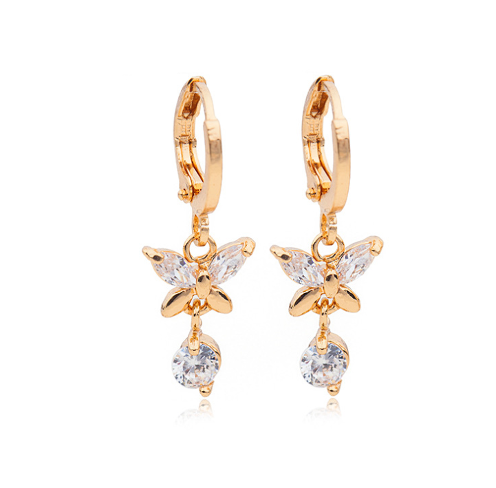 Earrings butterfly gold crystal women