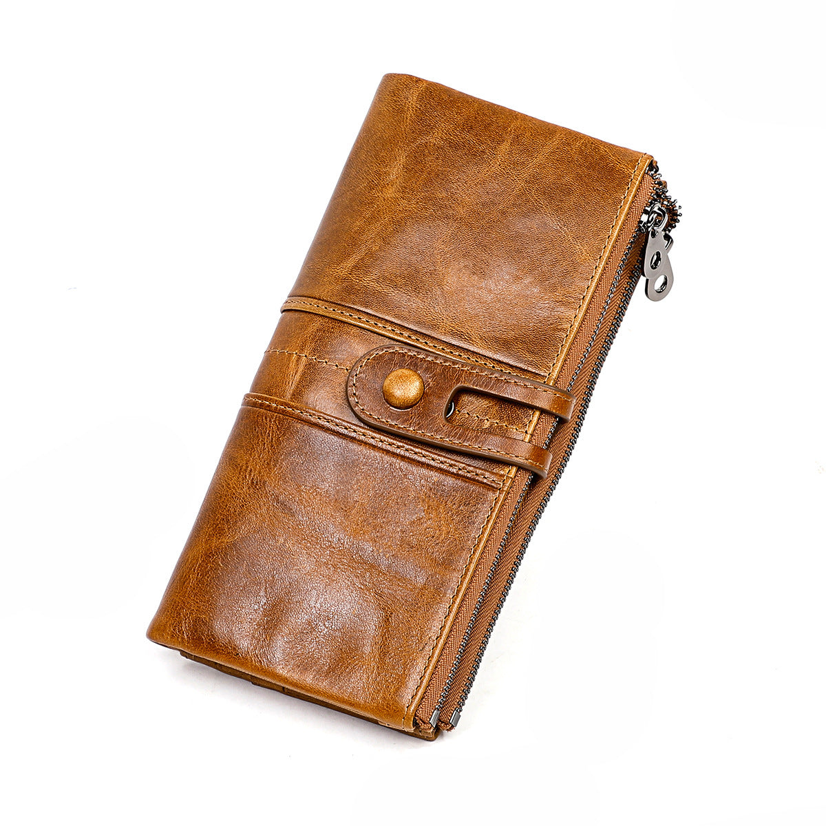 Top layer leather tri-fold wallet