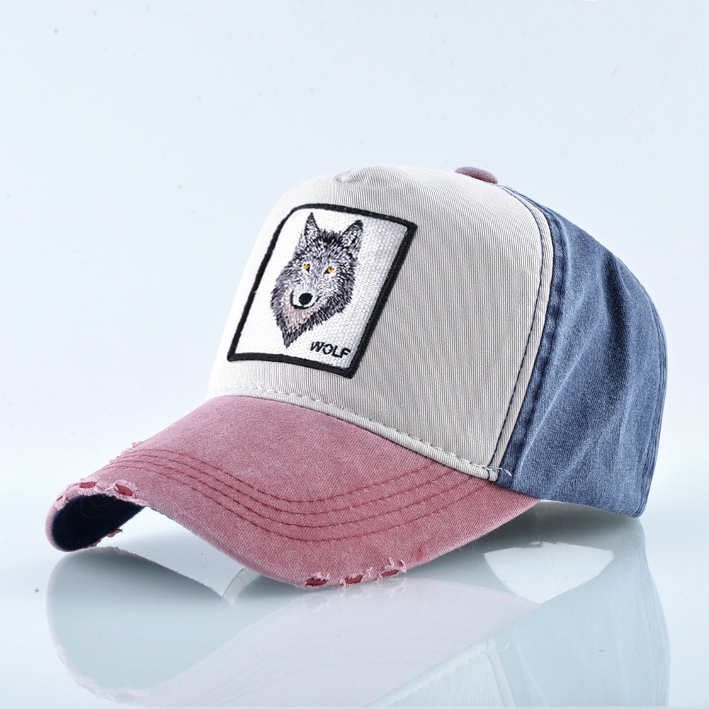 Embroidered wolf men's baseball cap