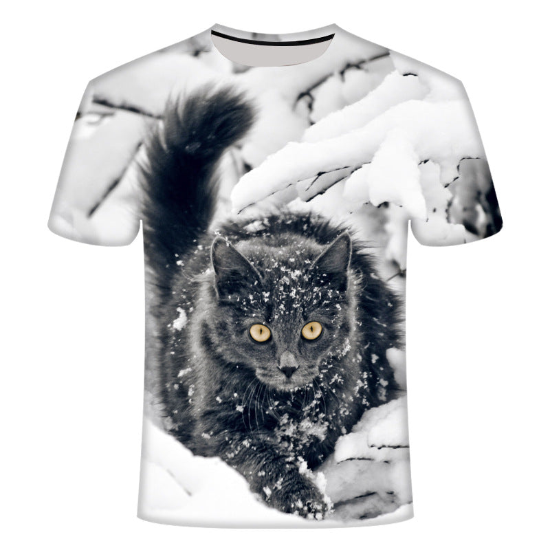 Men and Women Cute Cat Print 3D Short Sleeve T-shirt