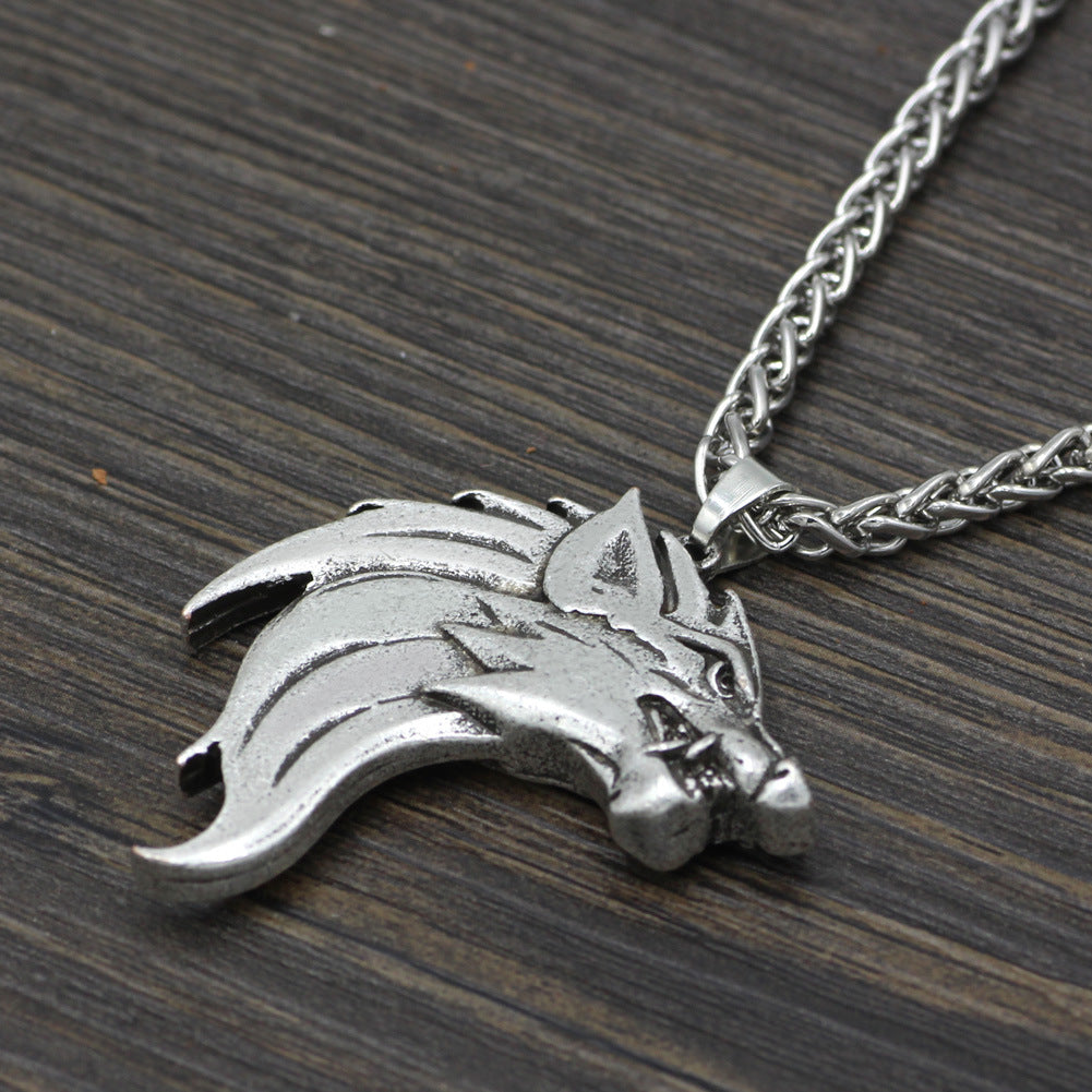 Wolf head pendant necklace men