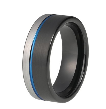 Tungsten ring men women wedding bands Black Blue flat band 8MM