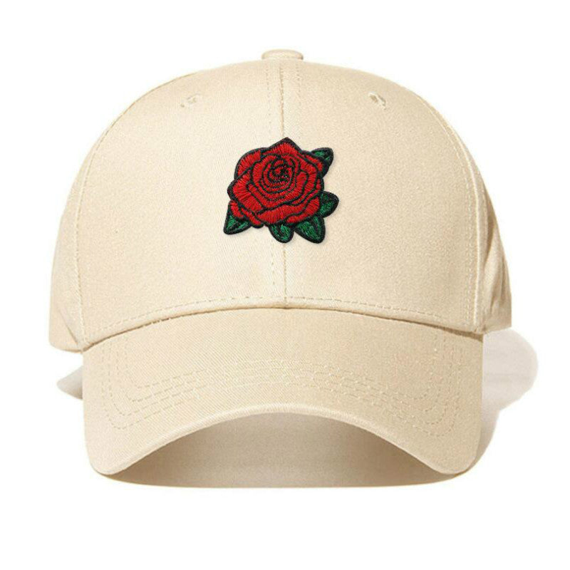 Black embroidered rose baseball cap