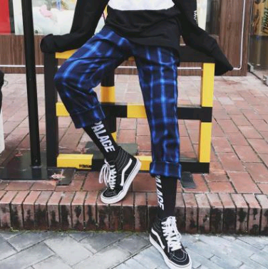 Loose wild street rock plaid casual drawstring straight pants for men and women