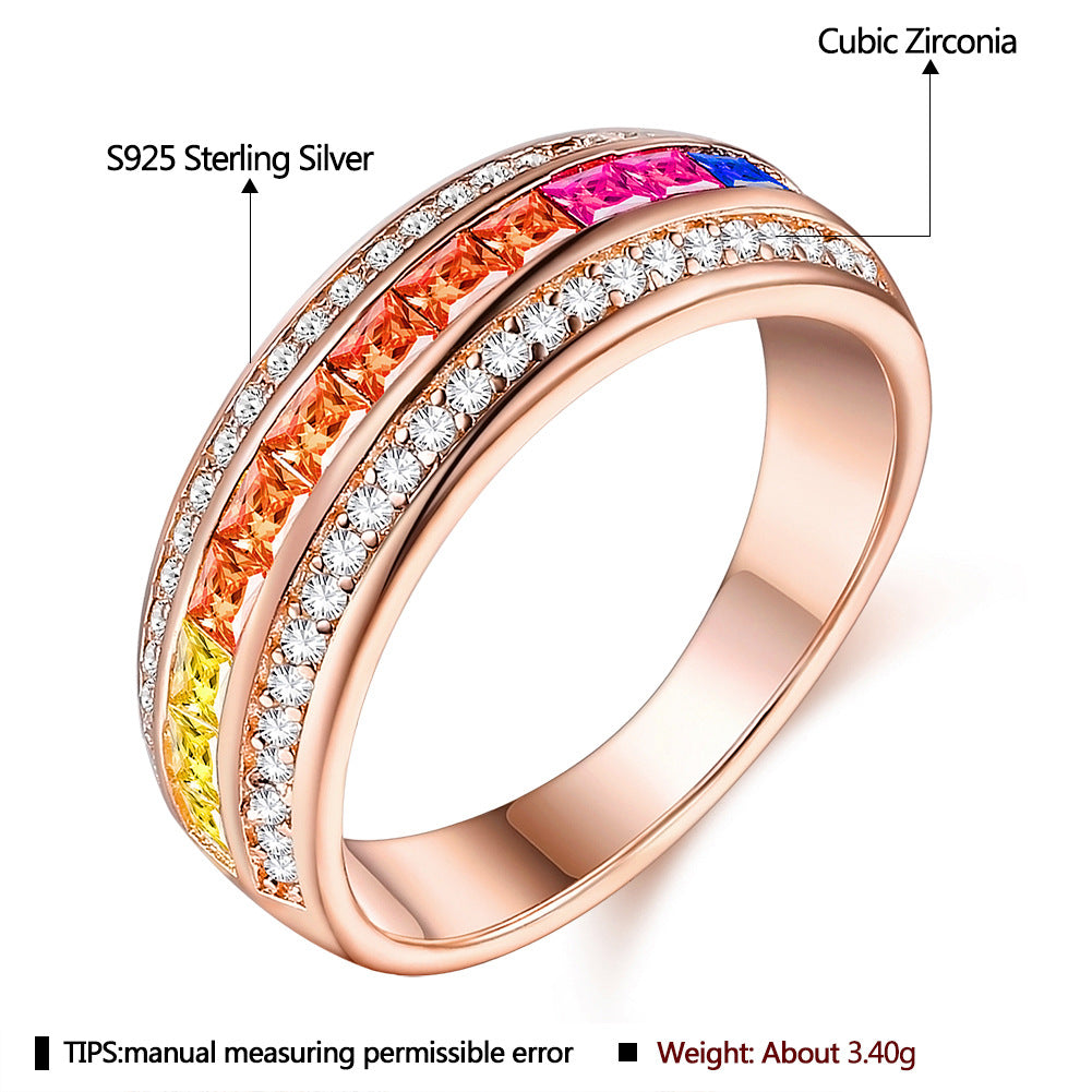 Sterling Silver Women's Ring Fashion Rainbow Ring Women