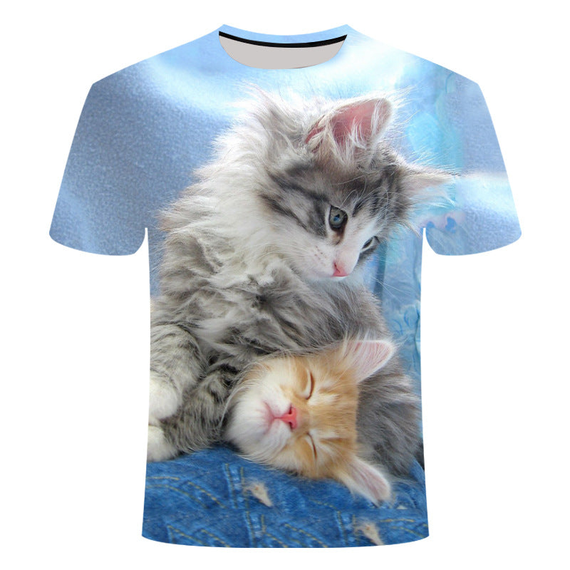 Men and Women Cute Cat Print 3D Short Sleeve T-shirt