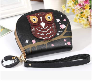 Ladies Wallet Korean Cartoon Owl Short Wallet Student Zipper Coin Purse