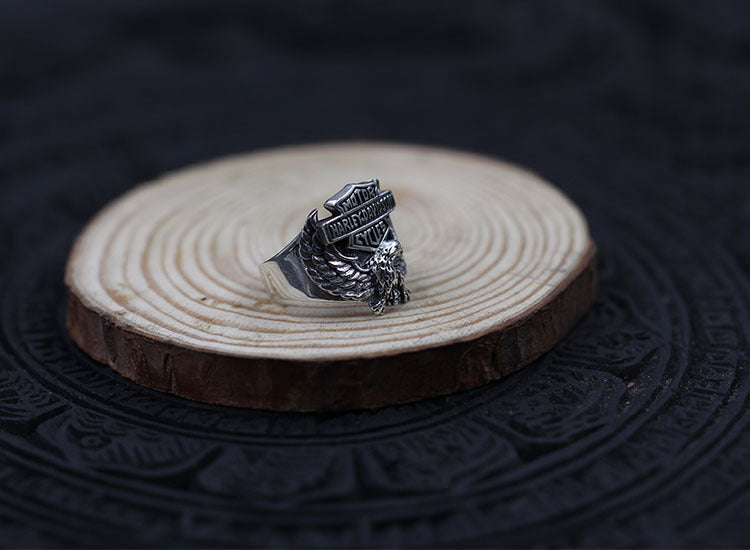 Thai Silver Personality Hip Hop Unique  Eagle Ring Vintage Domineering Men Adjustable Ring