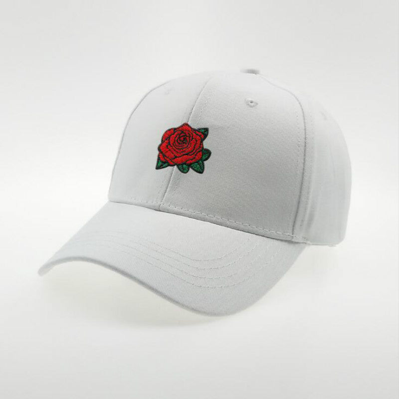 Black embroidered rose baseball cap