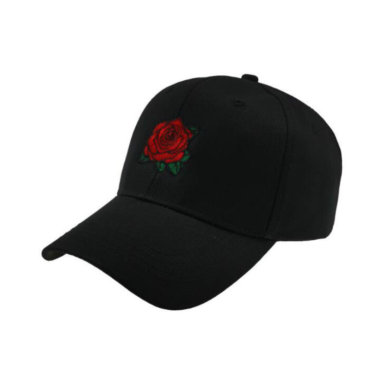 Black embroidered rose baseball cap