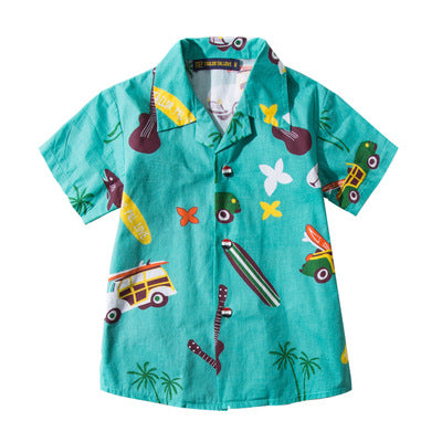 Printed beach shirt cotton parent-child shirt men and women children short-sleeved shirt