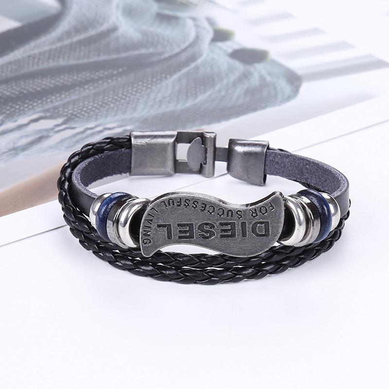 Men and women alloy leather bracelet