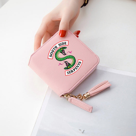 Short Korean tassel small wallet simple square zip wallet