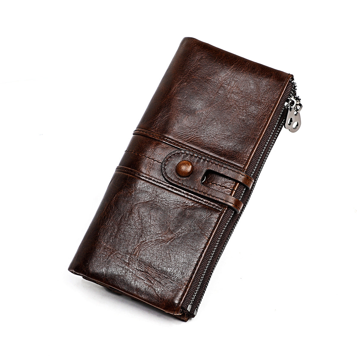 Top layer leather tri-fold wallet