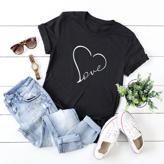 Heart-shaped Love Print Short-sleeved T-shirt Women