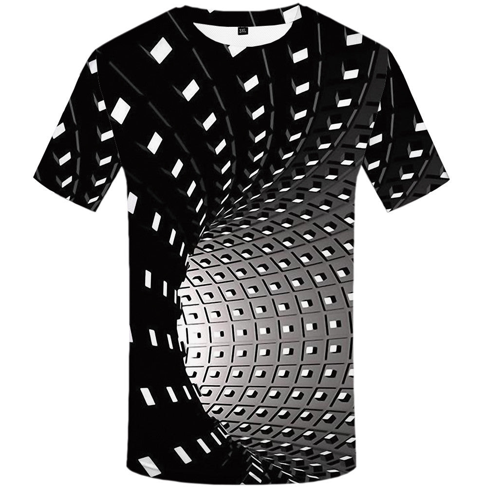 Geometric pattern t-shirt men 3D round neck casual