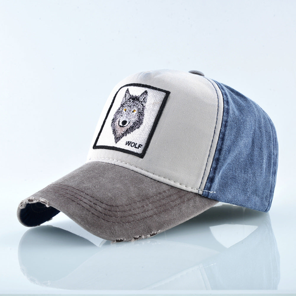 Embroidered wolf men's baseball cap