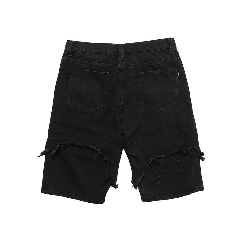 Men's ripped straight denim shorts