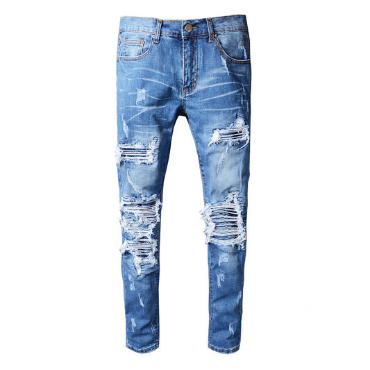 Men's ripped patch jeans
