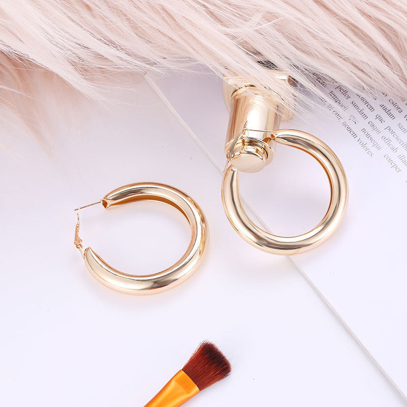 Geometric round big earrings women