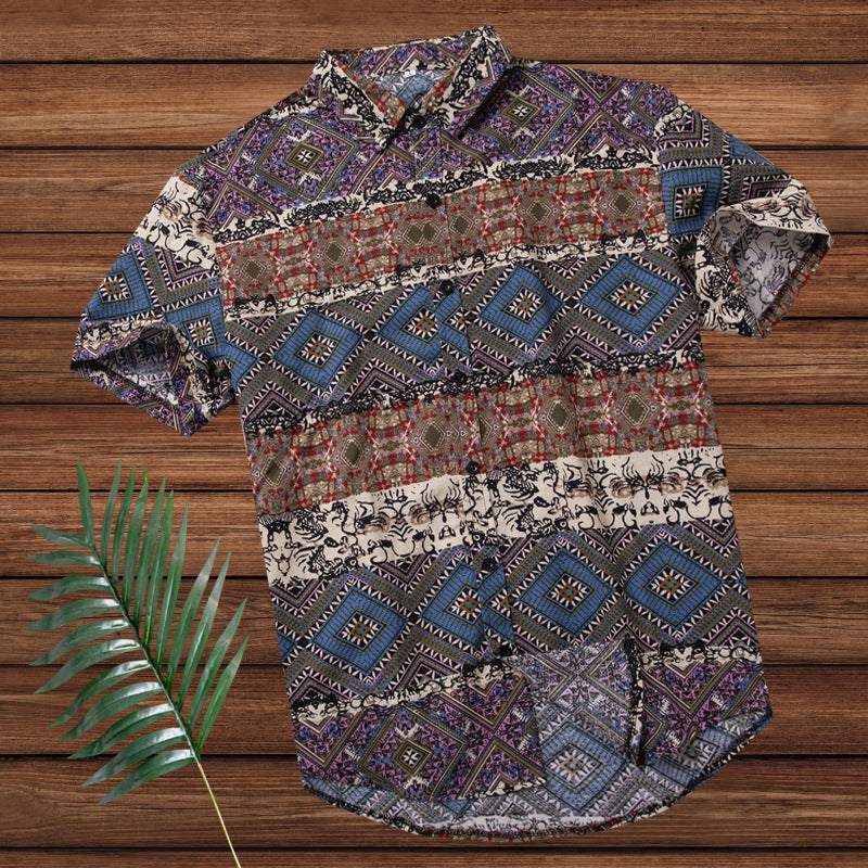 Men's Casual Loose Cotton Beach Hawaiian Men's Shirt