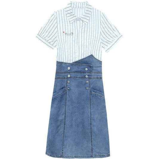 Women Patchwork Denim Shirt Dress