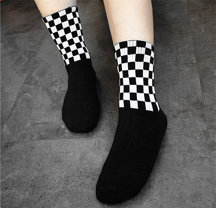 Black and white rhombus square socks women and men cotton socks