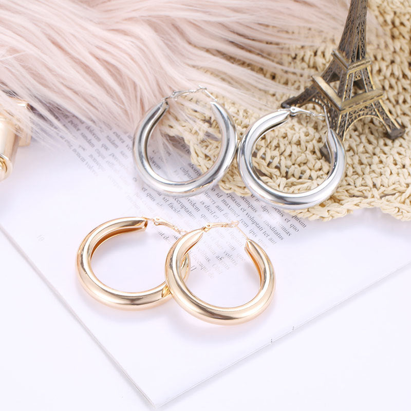 Geometric round big earrings women