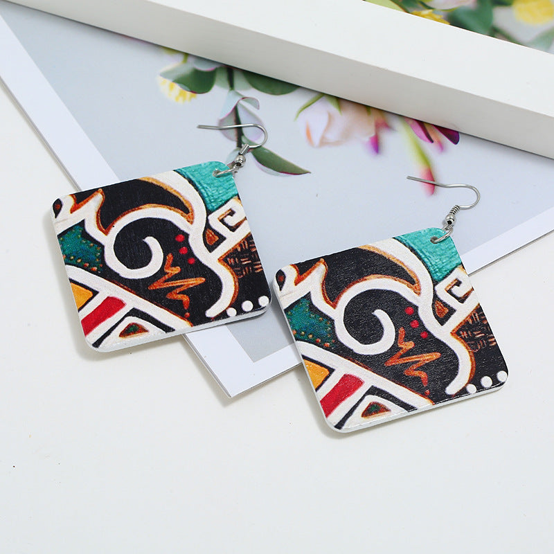 Vintage wooden square earrings