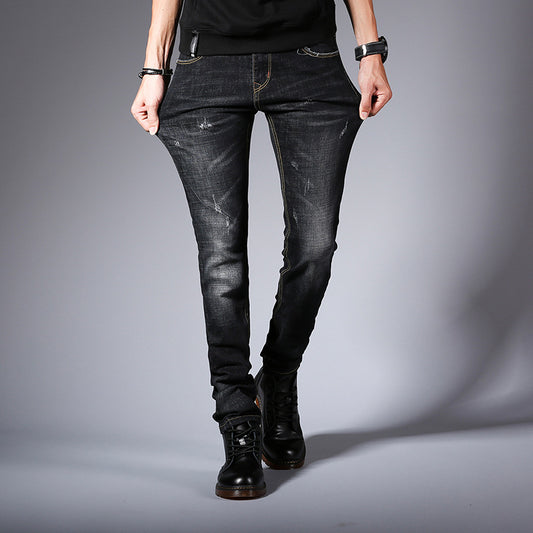 Fall 2021 New Jeans Men''s Korean Edition Fashion Slim Bottom Pants Young Students Elastic Black Pants