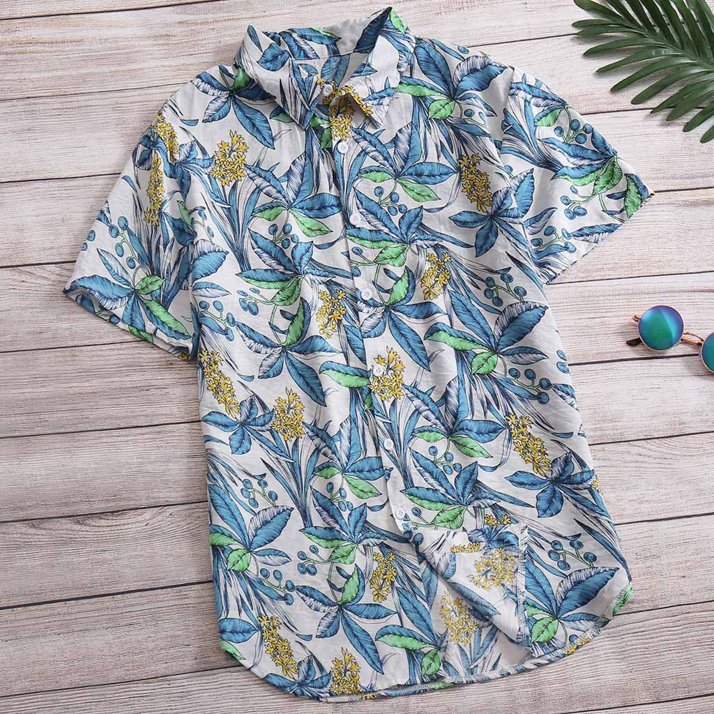 Men's Short Sleeve Shirt T-shirt Loose Top Beach Hawaiian Floral Top Summer