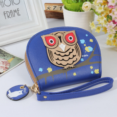 Ladies Wallet Korean Cartoon Owl Short Wallet Student Zipper Coin Purse