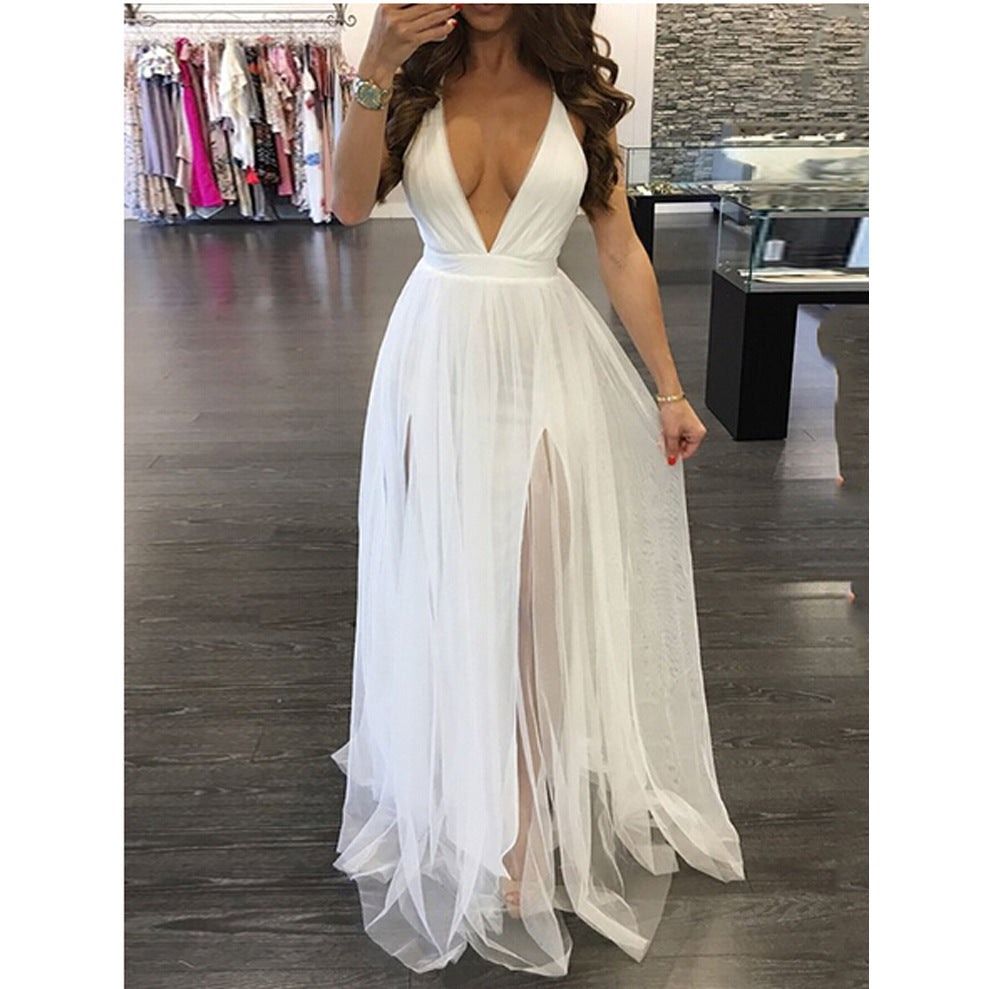 Women Explosion Style Mesh Sling Long Dress