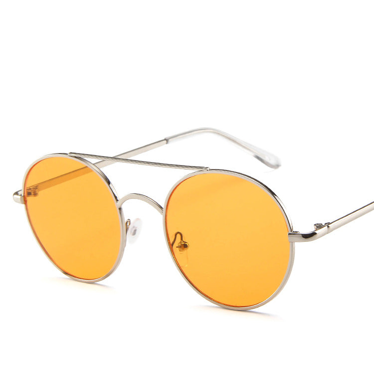 Metal Round Frame Sunglasses, Ocean Piece Sunglasses, Retro Double Beam Sunglasses