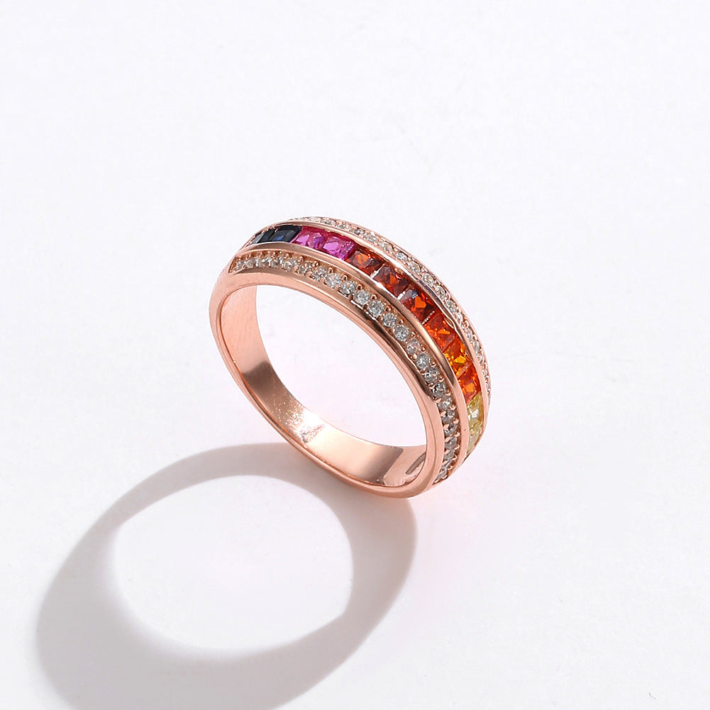 Sterling Silver Women's Ring Fashion Rainbow Ring Women