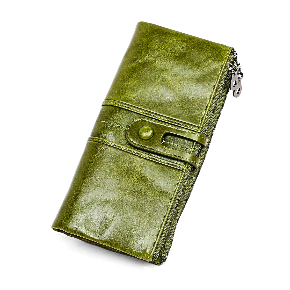 Top layer leather tri-fold wallet