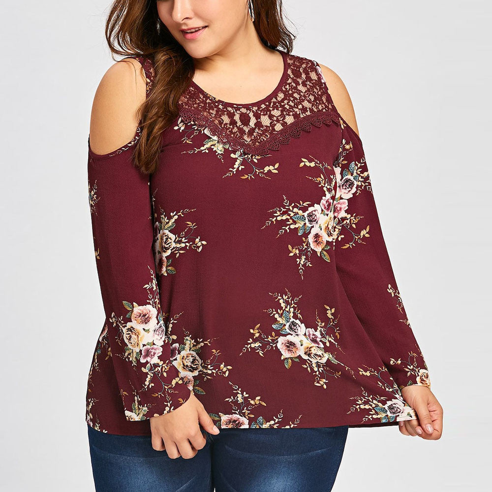 Lace Shirt Loose Floral Printed Women